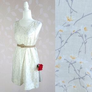 Cynthia Rowley Floral Print Lightweight Linen A Line Dress With Pockets Beige